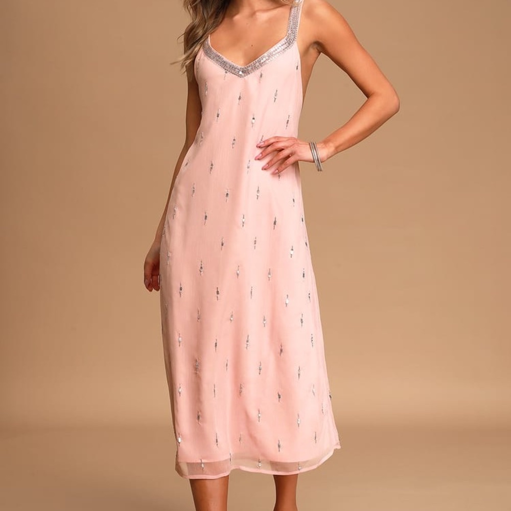 Pale Pink Sequin Midi Dress